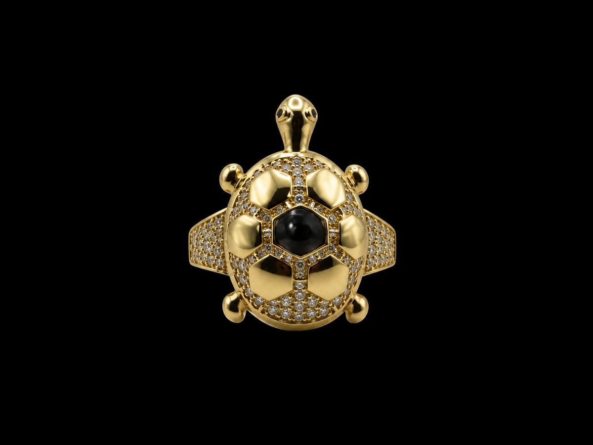 14K gold ladies turtle ring with CZ size 6
